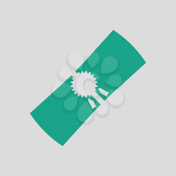 Diploma icon. Gray background with green. Vector illustration.