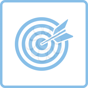 Target with dart in bulleye icon. Blue frame design. Vector illustration.