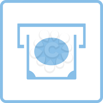 Banknote sliding from atm slot icon. Blue frame design. Vector illustration.