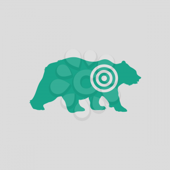 Bear silhouette with target  icon. Gray background with green. Vector illustration.