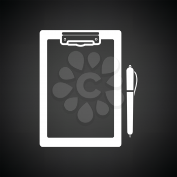 Tablet and pen icon. Black background with white. Vector illustration.