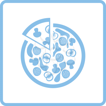 Pizza on plate icon. Blue frame design. Vector illustration.