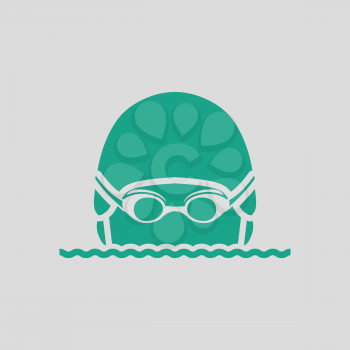 Swimming man head icon. Gray background with green. Vector illustration.