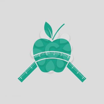 Apple with measure tape icon. Gray background with green. Vector illustration.