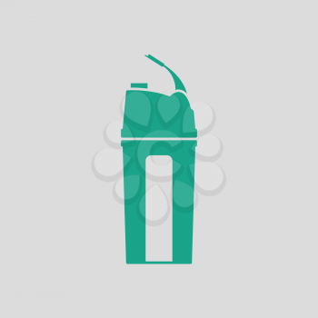 Fitness bottle icon. Gray background with green. Vector illustration.