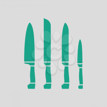 Kitchen knife set icon. Gray background with green. Vector illustration.