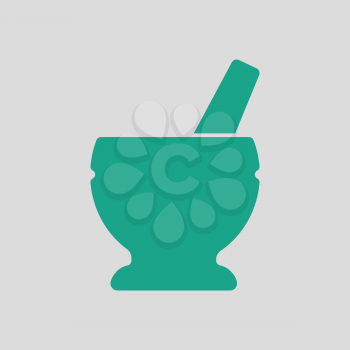 Mortar and pestle icon. Gray background with green. Vector illustration.