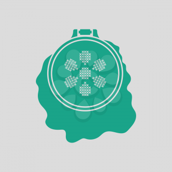 Sewing hoop icon. Gray background with green. Vector illustration.
