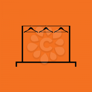Clothing rail with hangers icon. Orange background with black. Vector illustration.