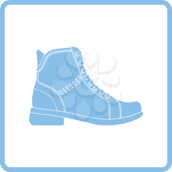 Woman boot icon. Blue frame design. Vector illustration.
