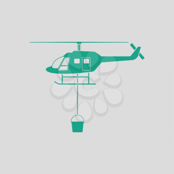 Fire service helicopter icon. Gray background with green. Vector illustration.