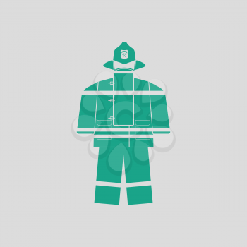 Fire service uniform icon. Gray background with green. Vector illustration.