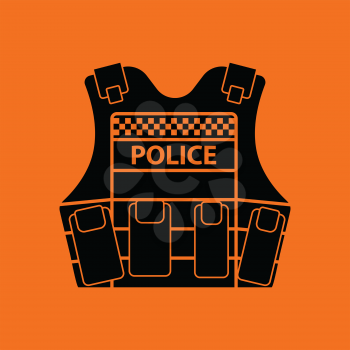 Police vest icon. Orange background with black. Vector illustration.