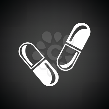 Pills icon. Black background with white. Vector illustration.