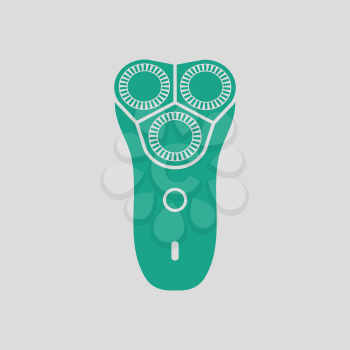 Electric shaver icon. Gray background with green. Vector illustration.
