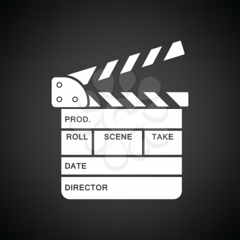 Movie clap board icon. Black background with white. Vector illustration.