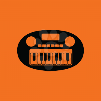 Synthesizer toy ico. Orange background with black. Vector illustration.