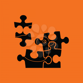 Baby puzzle ico. Orange background with black. Vector illustration.