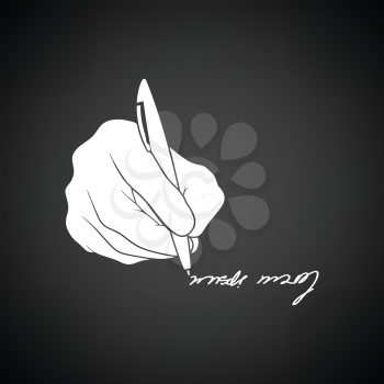 Signing hand icon. Black background with white. Vector illustration.