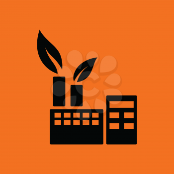 Ecological industrial plant icon. Orange background with black. Vector illustration.