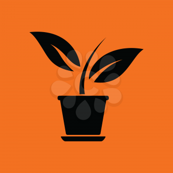 Plant in flower pot icon. Orange background with black. Vector illustration.