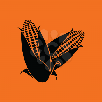 Corn icon. Orange background with black. Vector illustration.
