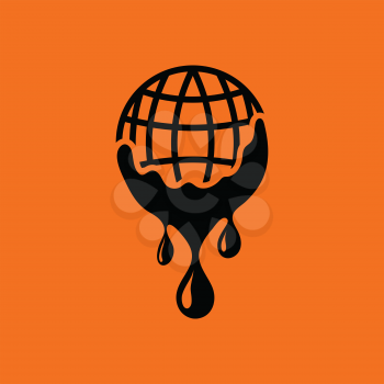 Planet flowing down water icon. Orange background with black. Vector illustration.