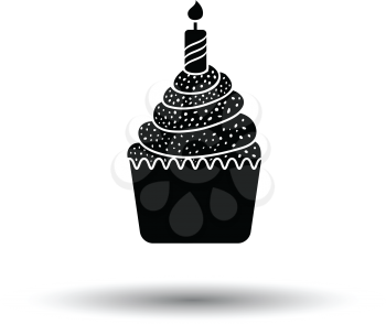 First birthday cake icon. White background with shadow design. Vector illustration.