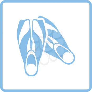 Icon of swimming flippers . Blue frame design. Vector illustration.
