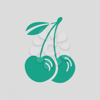 Cherry icon. Gray background with green. Vector illustration.