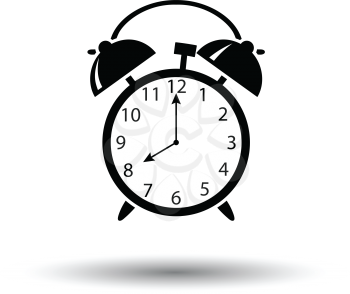 Alarm clock icon. White background with shadow design. Vector illustration.