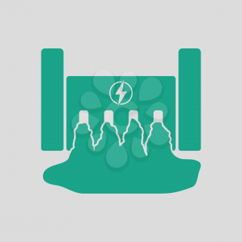 Hydro power station icon. Gray background with green. Vector illustration.