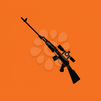 Sniper rifle icon. Orange background with black. Vector illustration.