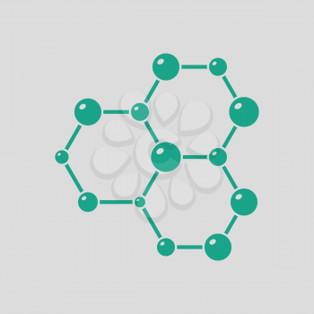 Icon of chemistry hexa connection of atoms. Gray background with green. Vector illustration.
