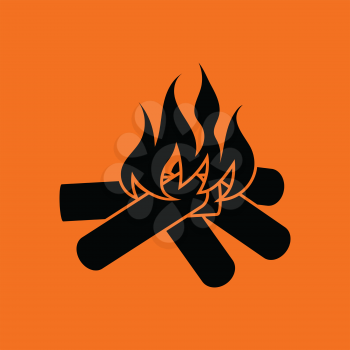 Camping fire  icon. Orange background with black. Vector illustration.