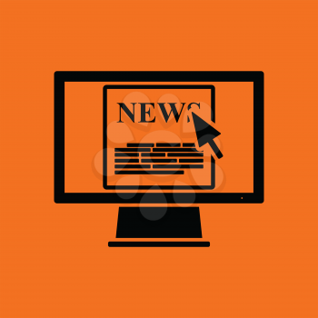 Monitor with news icon. Orange background with black. Vector illustration.