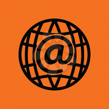 Global e-mail icon. Orange background with black. Vector illustration.