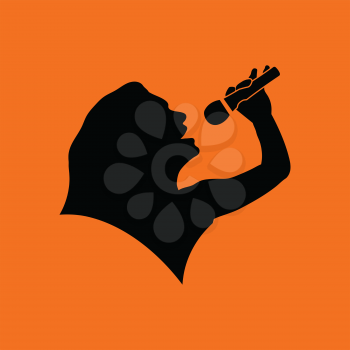 Karaoke womans silhouette icon. Orange background with black. Vector illustration.