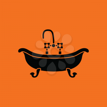 Bathtub icon. Orange background with black. Vector illustration.