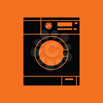 Washing machine icon. Orange background with black. Vector illustration.