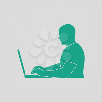Writer at the work icon. Gray background with green. Vector illustration.