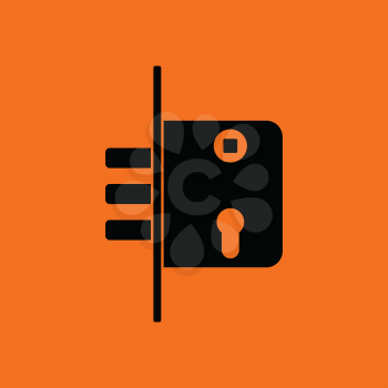 Door lock icon. Orange background with black. Vector illustration.