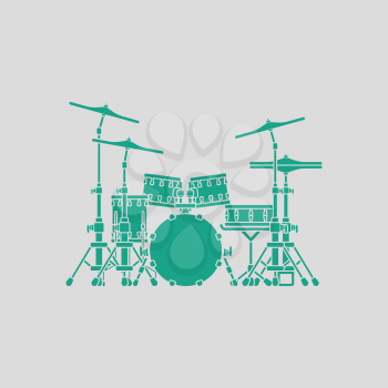 Drum set icon. Gray background with green. Vector illustration.