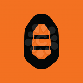 Icon of rubber boat . Orange background with black. Vector illustration.