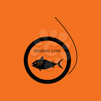 Icon of fishing line. Orange background with black. Vector illustration.