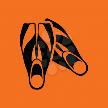 Icon of swimming flippers . Orange background with black. Vector illustration.