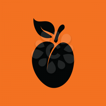 Plum icon. Orange background with black. Vector illustration.