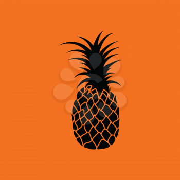 Pineapple icon. Orange background with black. Vector illustration.