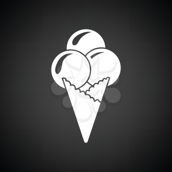 Ice-cream cone icon. Black background with white. Vector illustration.