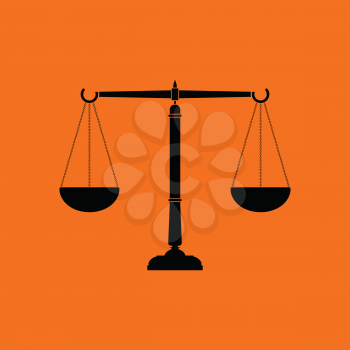Justice scale icon. Orange background with black. Vector illustration.